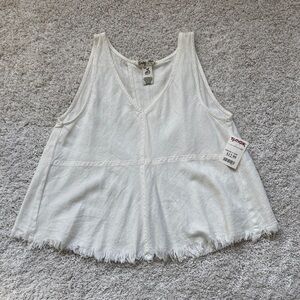 Linen Cream Color Sleeveless Split Back Tank Top